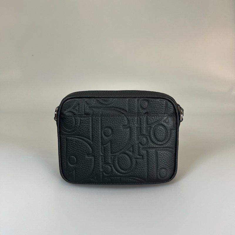 全新品 DIOR 黑牛皮壓印拉鏈雙層郵差包-1