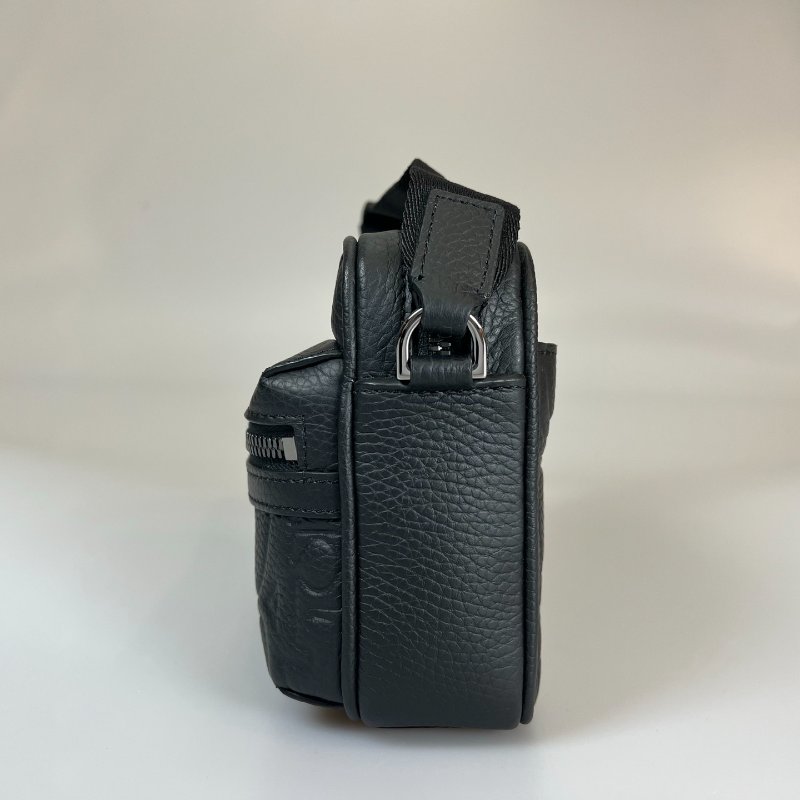 全新品 DIOR 黑牛皮壓印拉鏈雙層郵差包-3