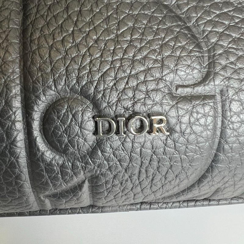 全新品 DIOR 黑牛皮壓印拉鏈雙層郵差包-10