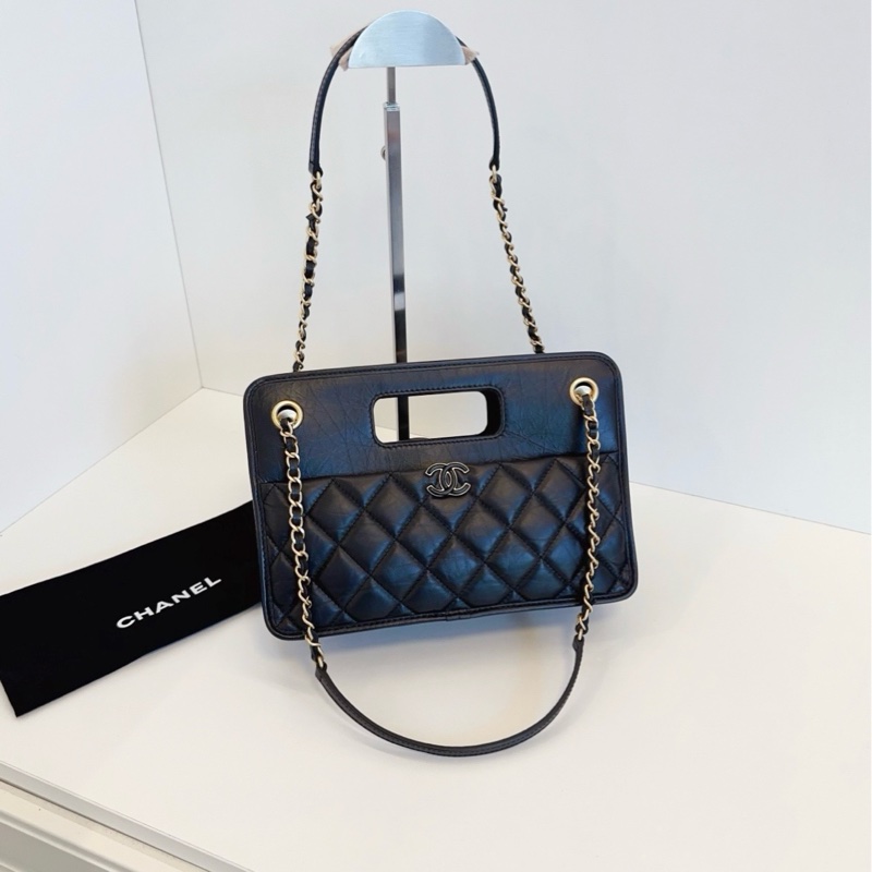 💎Chanel香奈兒|23s黑金復古鏈條公文包|芯片款 閒置新 膜還在-1