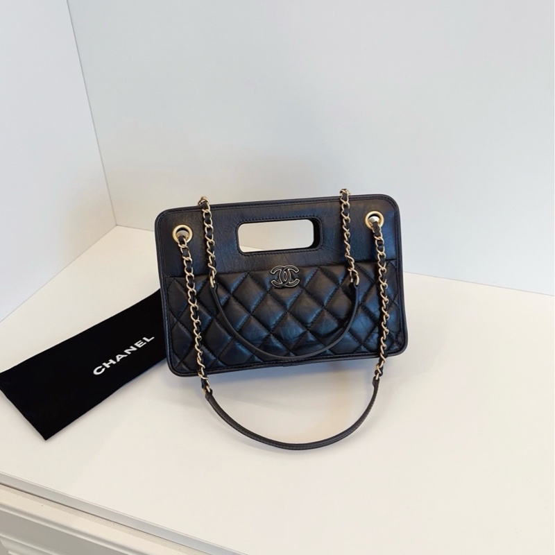 💎Chanel香奈兒|23s黑金復古鏈條公文包|芯片款 閒置新 膜還在-2