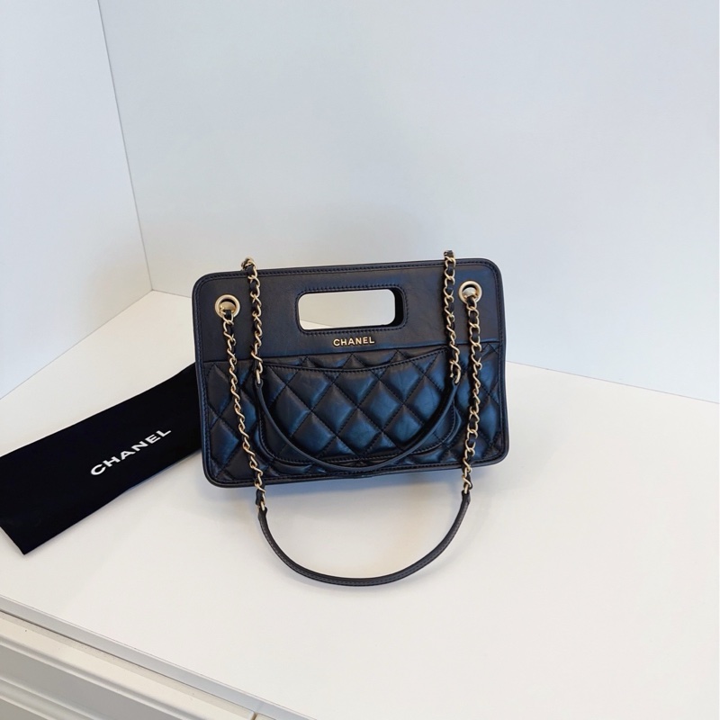💎Chanel香奈兒|23s黑金復古鏈條公文包|芯片款 閒置新 膜還在-3