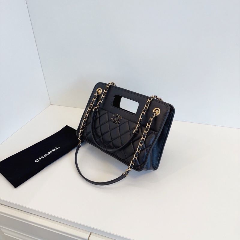 💎Chanel香奈兒|23s黑金復古鏈條公文包|芯片款 閒置新 膜還在-7