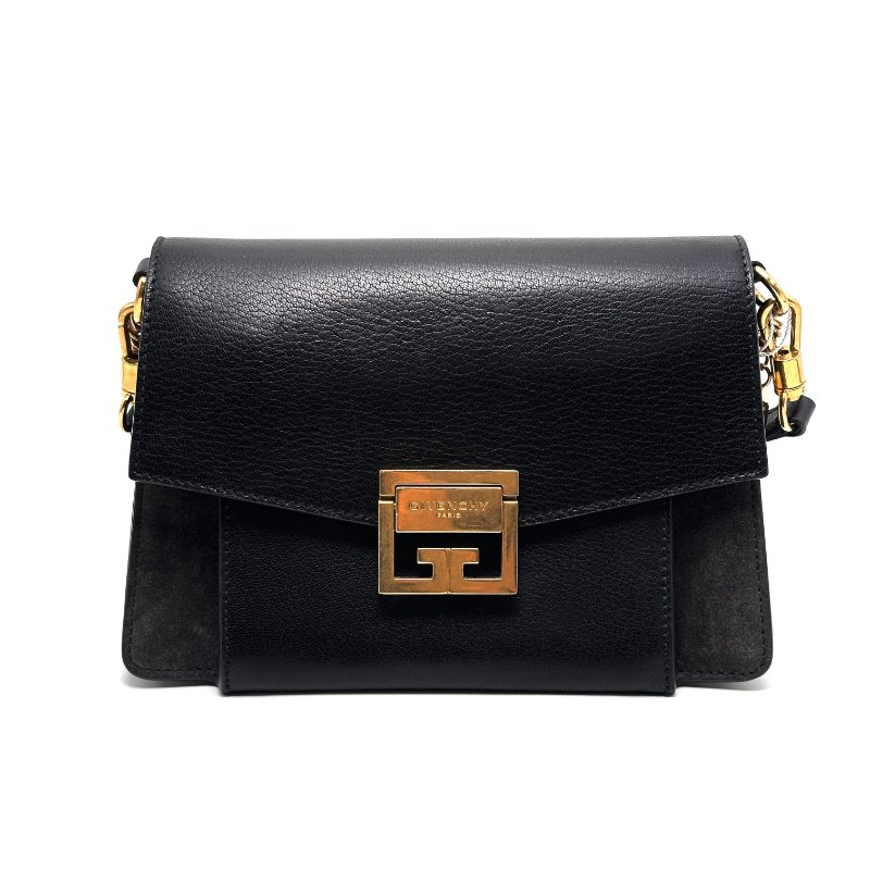 GIVENCHY 黑金麂皮拼牛皮肩背斜背包 21*14*7 98新配件塵袋-3