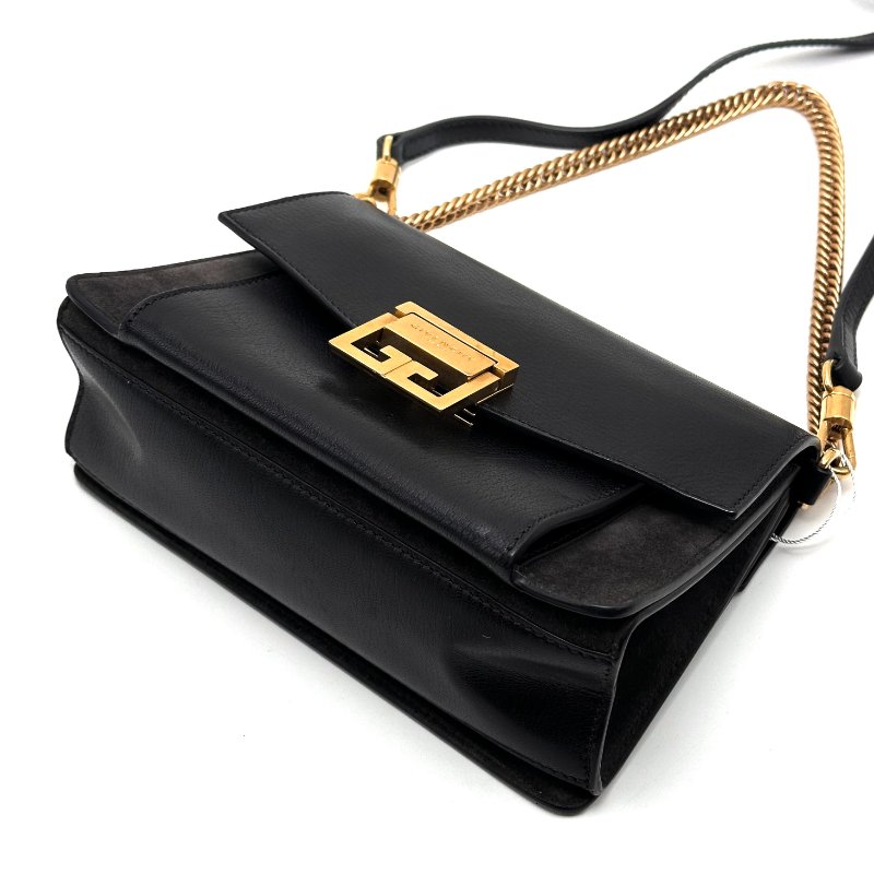 GIVENCHY 黑金麂皮拼牛皮肩背斜背包 21*14*7 98新配件塵袋-5