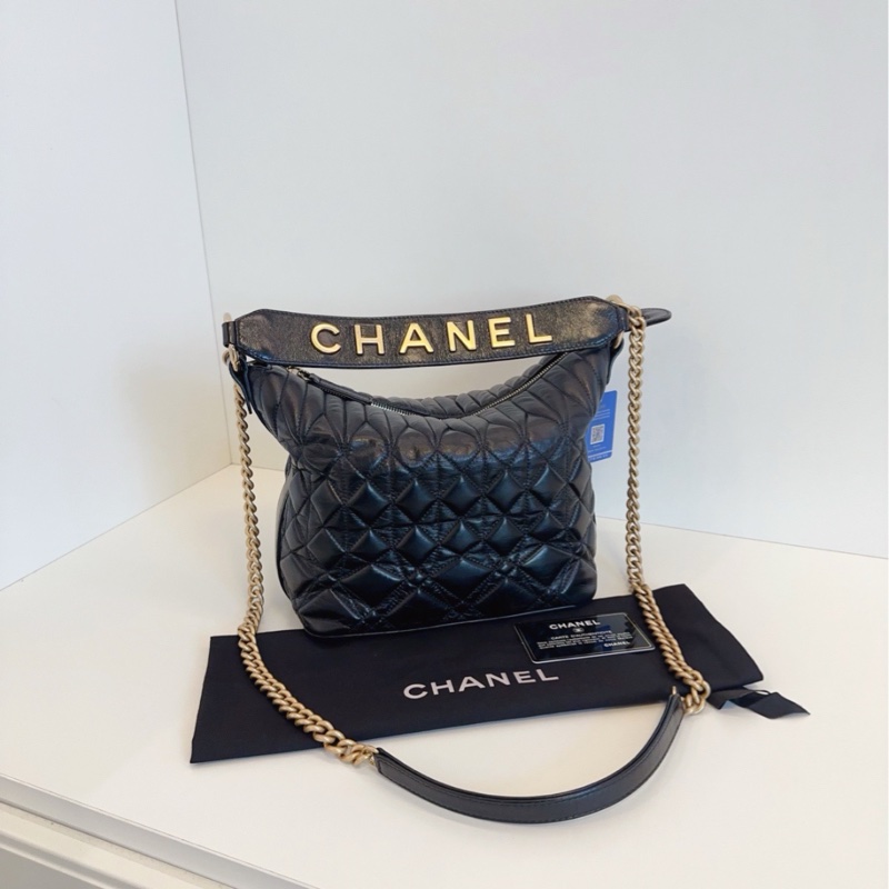 💎Chanel香奈兒|黑金油蠟牛皮嬉皮流浪包|99新|有卡-1