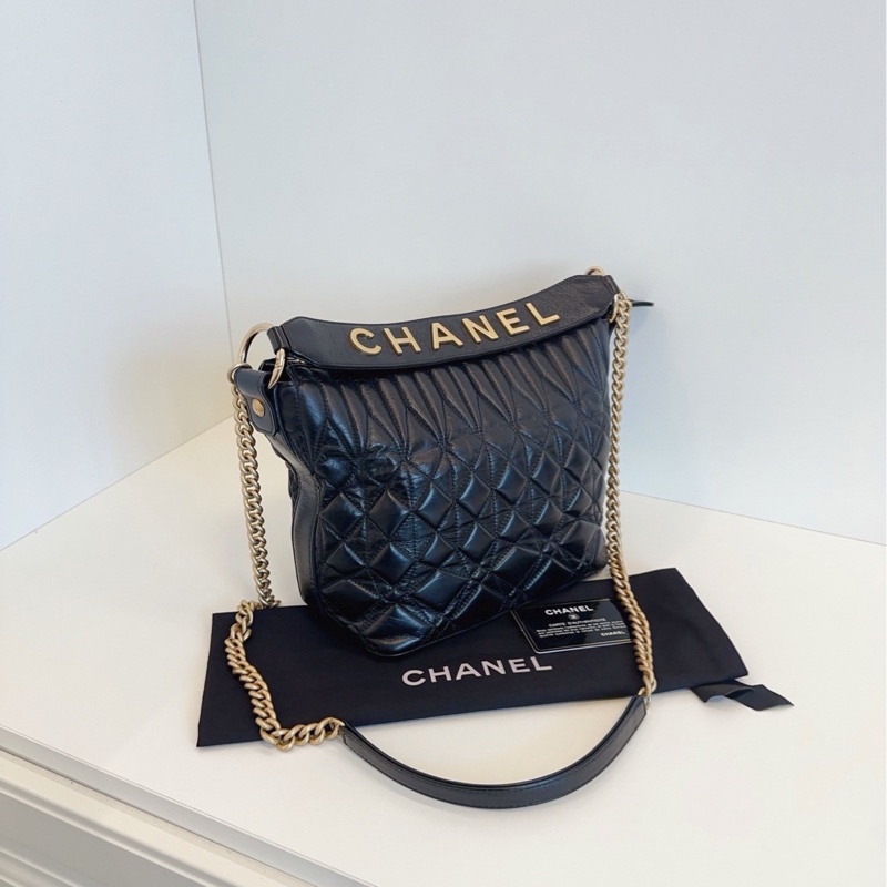 💎Chanel香奈兒|黑金油蠟牛皮嬉皮流浪包|99新|有卡-3