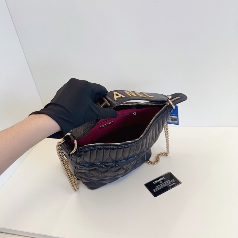 💎Chanel香奈兒|黑金油蠟牛皮嬉皮流浪包|99新|有卡-8