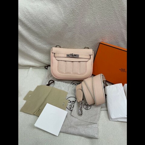 Hermes Mini Berline 21cm P1 薔薇粉 銀扣