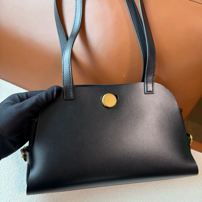 99新⭐Hermes愛馬仕Tablier Sellier 26 黑金帆布拼皮手提單肩包k刻 💛正品-2