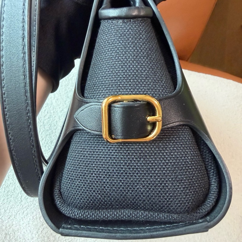 99新⭐Hermes愛馬仕Tablier Sellier 26 黑金帆布拼皮手提單肩包k刻 💛正品-4