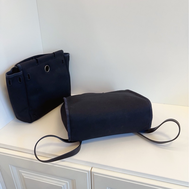 🐎Hermes 愛馬仕|中古herbag|全黑銀扣帆布拼皮雙肩包|97新-5