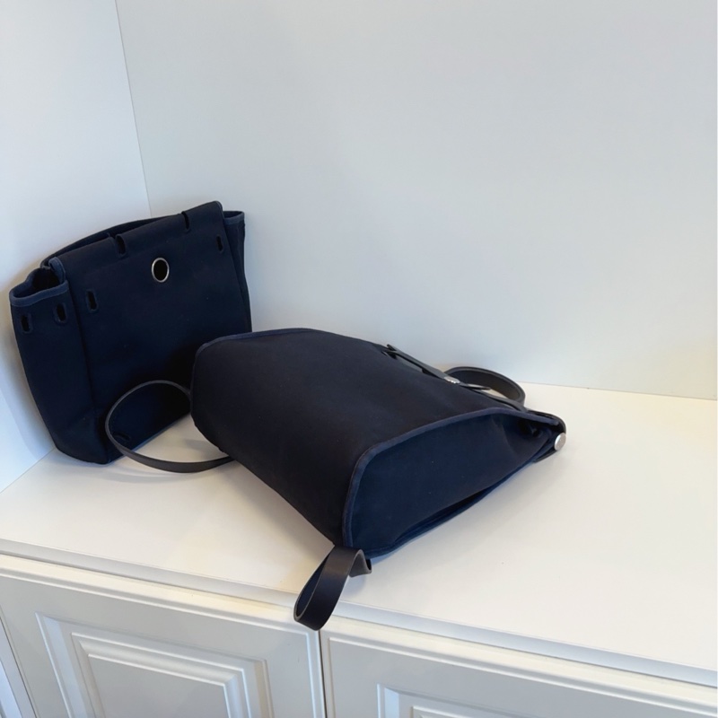 🐎Hermes 愛馬仕|中古herbag|全黑銀扣帆布拼皮雙肩包|97新-6