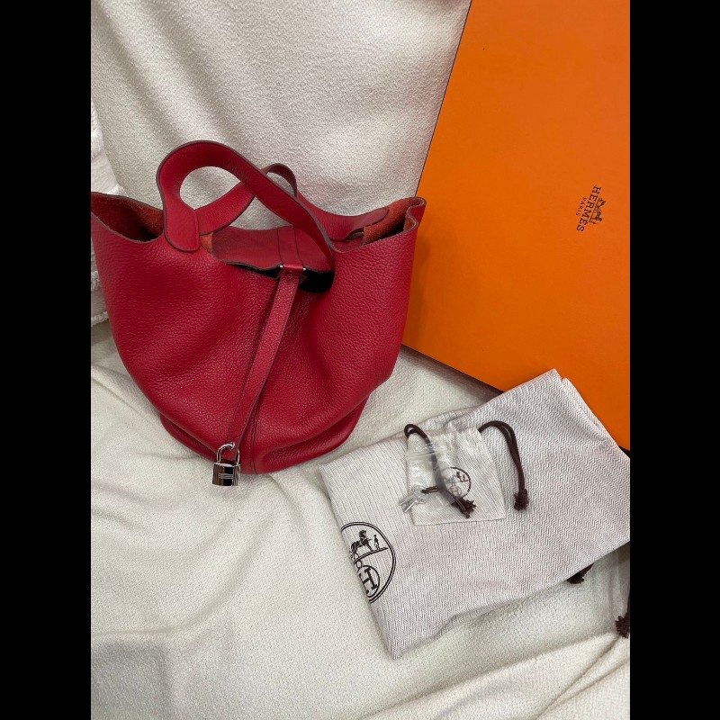 Hermes Picotin 26 Q5國旗紅 銀扣-14