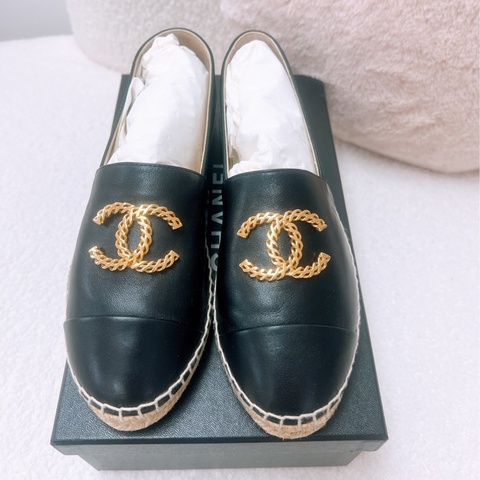 閒置 Chanel 黑色草編平底鞋/漁夫鞋 38碼