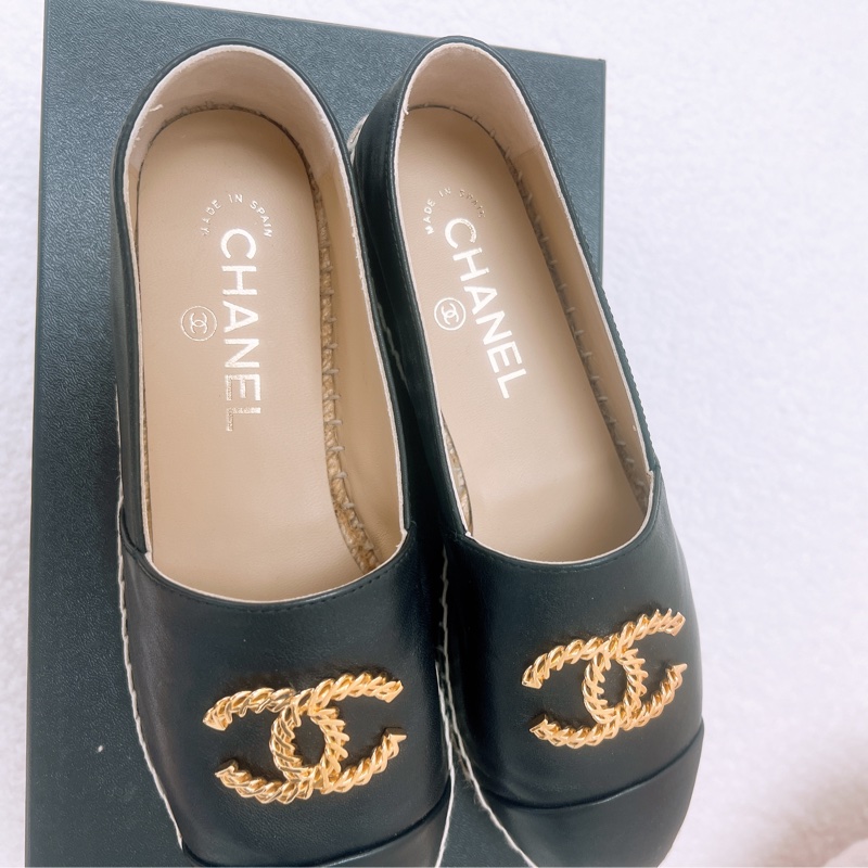 閒置 Chanel 黑色草編平底鞋/漁夫鞋 38碼-5
