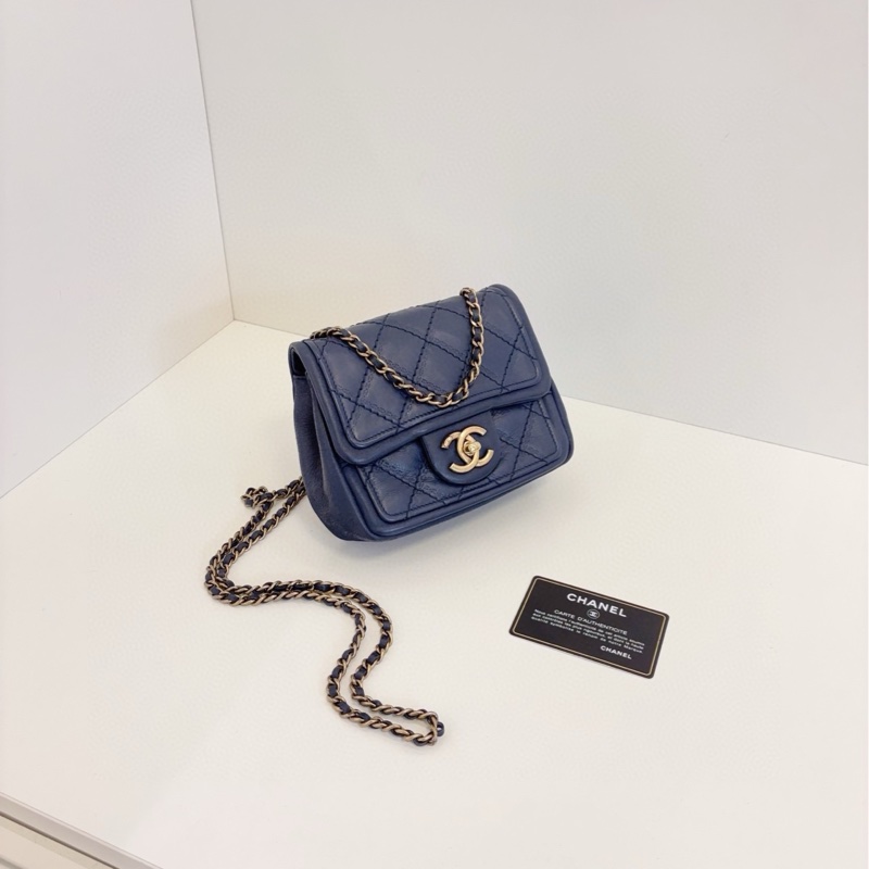 💎Chanel香奈兒|外縫菱格CF方胖子|霧霾灰藍色鏈條包|大雙C旋扣|98新-2
