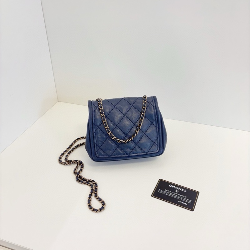 💎Chanel香奈兒|外縫菱格CF方胖子|霧霾灰藍色鏈條包|大雙C旋扣|98新-3