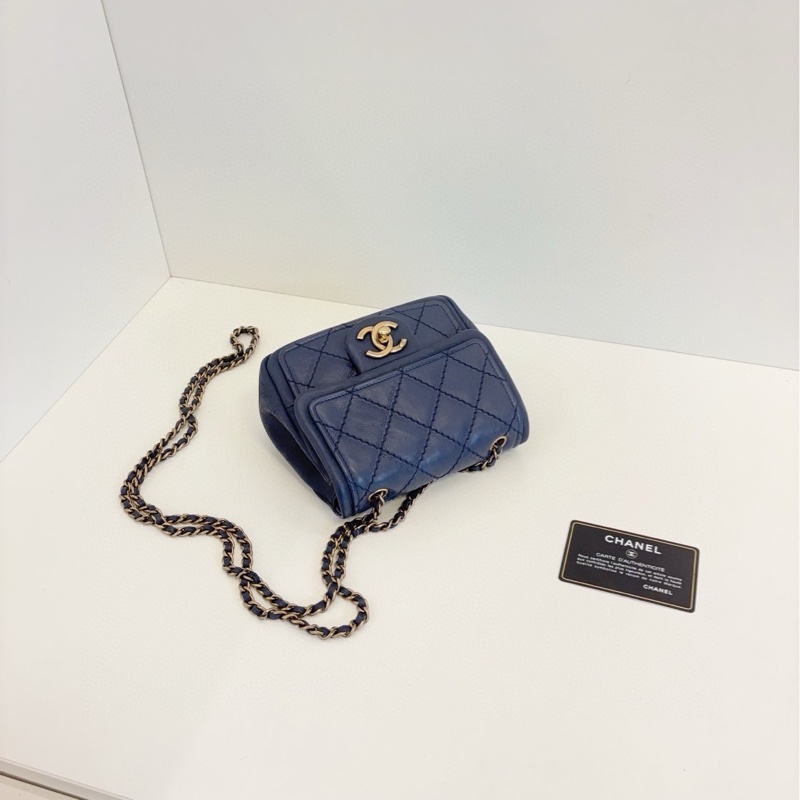 💎Chanel香奈兒|外縫菱格CF方胖子|霧霾灰藍色鏈條包|大雙C旋扣|98新-5