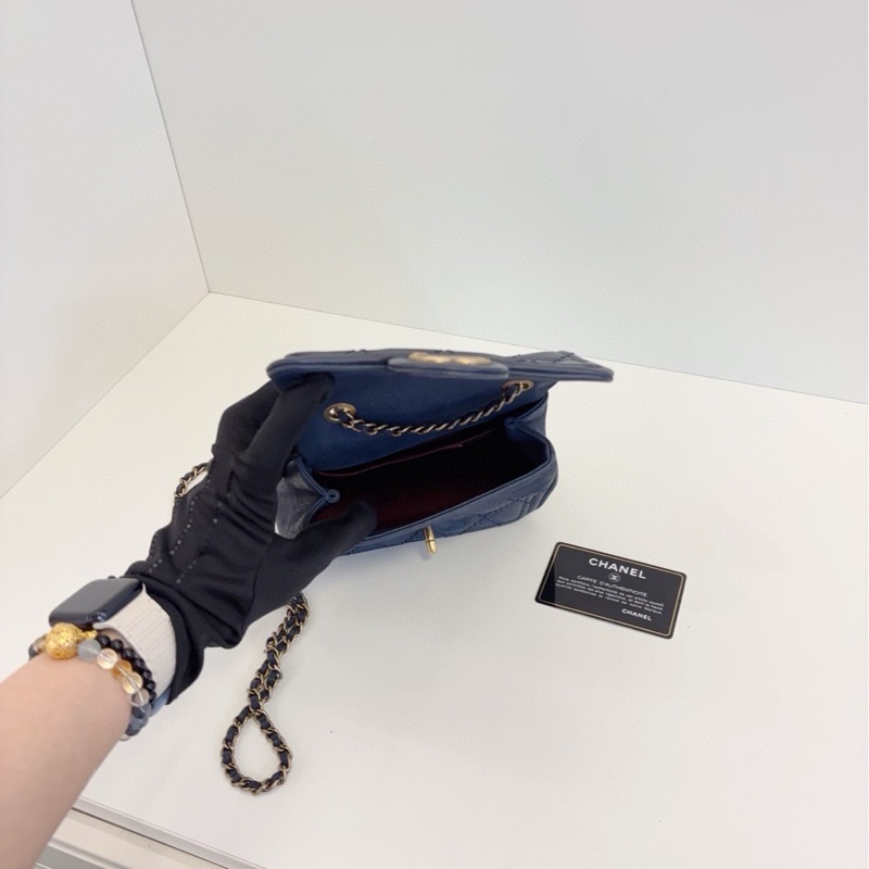 💎Chanel香奈兒|外縫菱格CF方胖子|霧霾灰藍色鏈條包|大雙C旋扣|98新-8