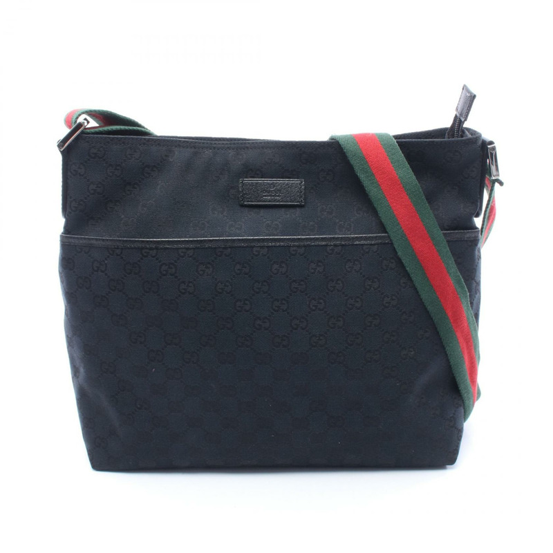 GUCCI GG帆布雪莉線單肩包 189751 皮革海軍藍黑色二手女款-0