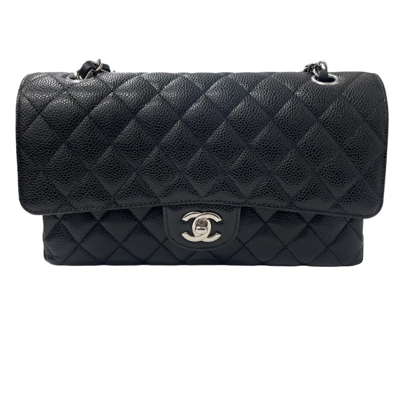 CHANEL 香奈兒 MATELASSE CF25 25公分口蓋包 荔枝牛皮 黑色 銀釦-1