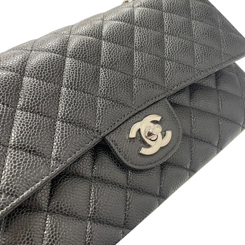 CHANEL 香奈兒 MATELASSE CF25 25公分口蓋包 荔枝牛皮 黑色 銀釦-11