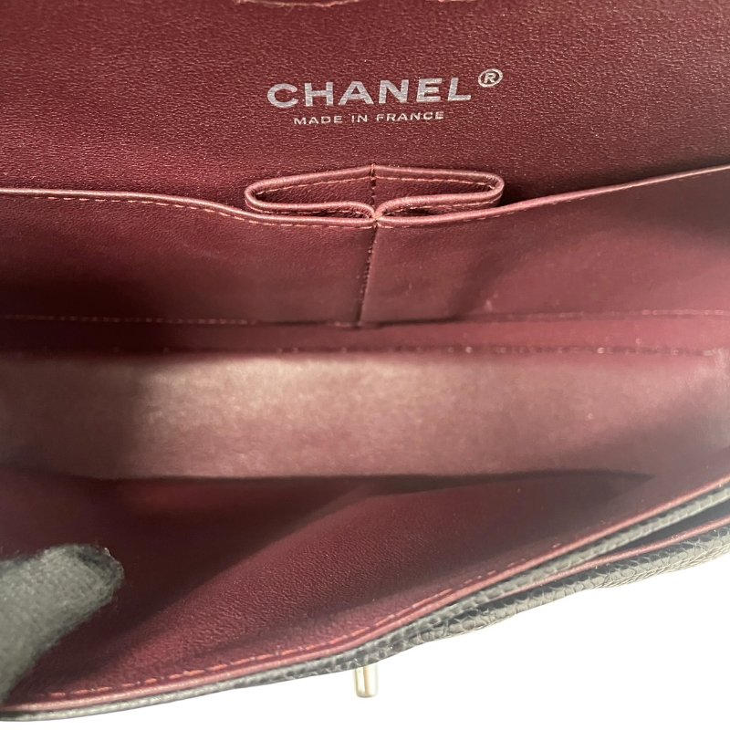 CHANEL 香奈兒 MATELASSE CF25 25公分口蓋包 荔枝牛皮 黑色 銀釦-14