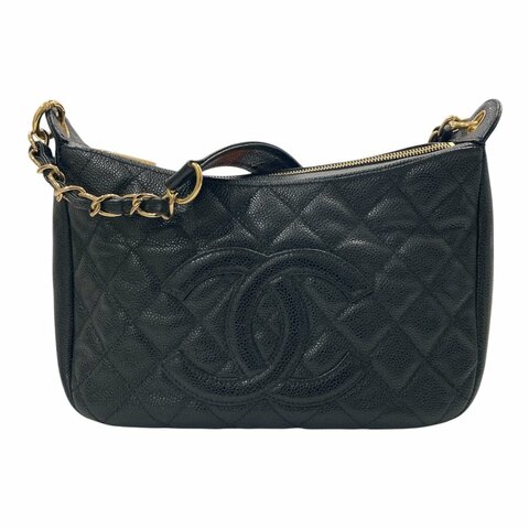 CHANEL 香奈兒 Vintage  肩背包 魚子醬牛皮 HOBO 黑色 金釦