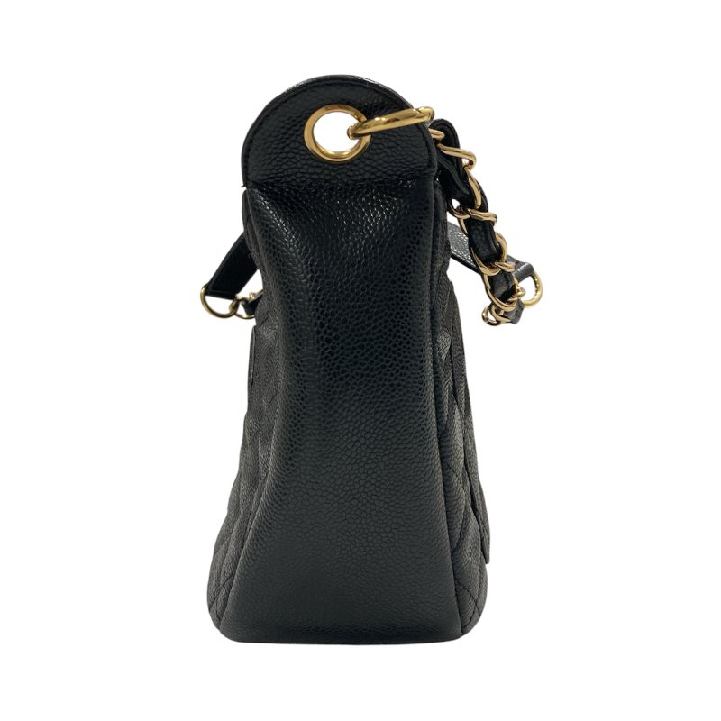 CHANEL 香奈兒 Vintage 肩背包 魚子醬牛皮 HOBO 黑色 金釦-3