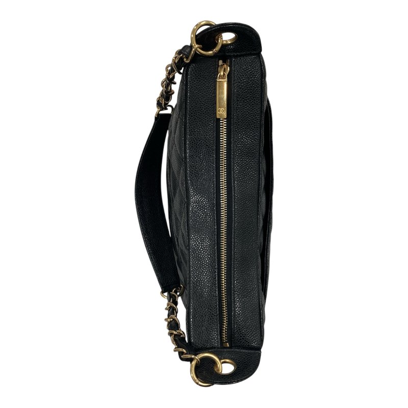 CHANEL 香奈兒 Vintage 肩背包 魚子醬牛皮 HOBO 黑色 金釦-4