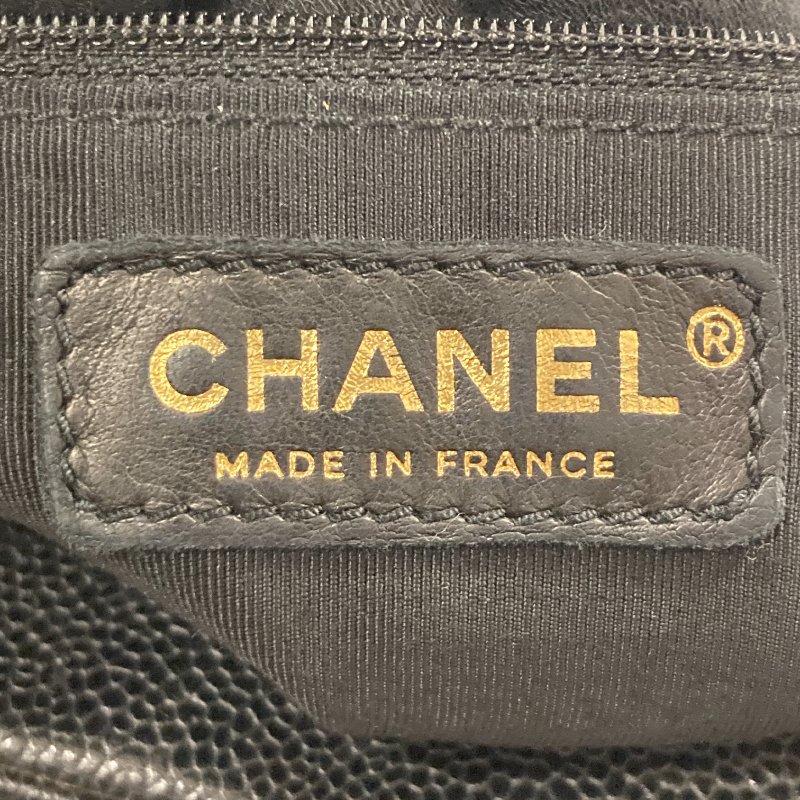 CHANEL 香奈兒 Vintage 肩背包 魚子醬牛皮 HOBO 黑色 金釦-7