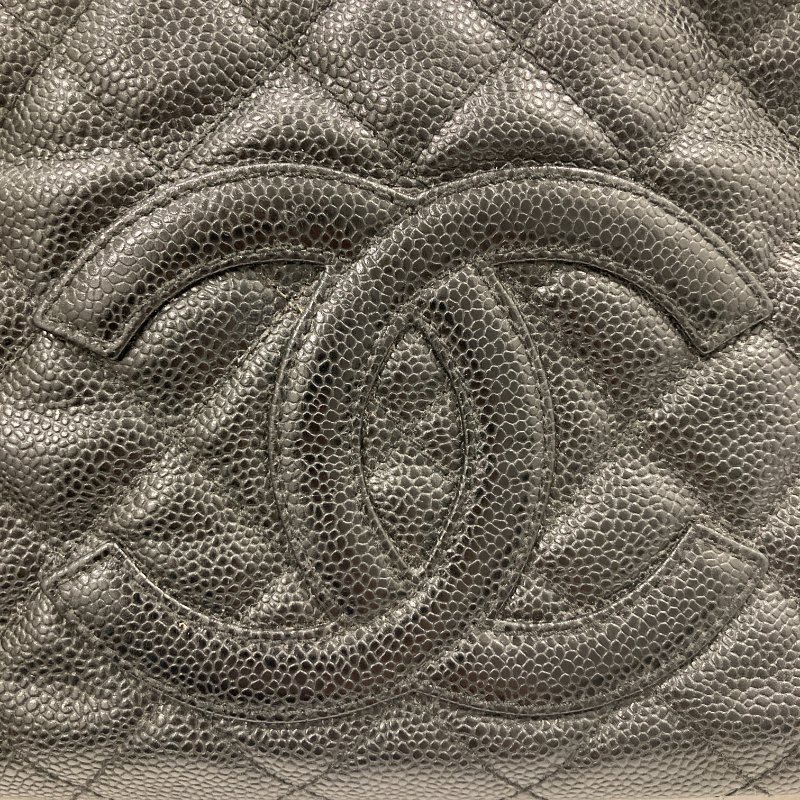 CHANEL 香奈兒 Vintage 肩背包 魚子醬牛皮 HOBO 黑色 金釦-8
