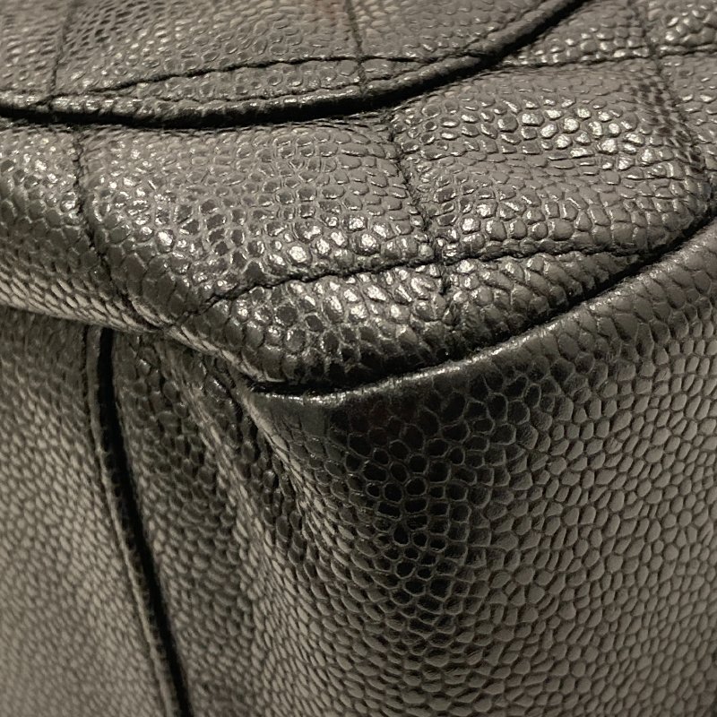 CHANEL 香奈兒 Vintage 肩背包 魚子醬牛皮 HOBO 黑色 金釦-9