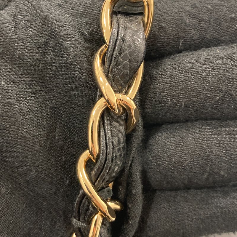 CHANEL 香奈兒 Vintage 肩背包 魚子醬牛皮 HOBO 黑色 金釦-13
