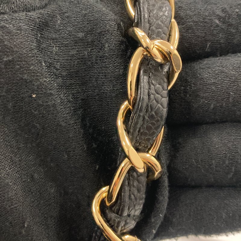 CHANEL 香奈兒 Vintage 肩背包 魚子醬牛皮 HOBO 黑色 金釦-14