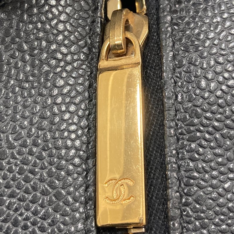 CHANEL 香奈兒 Vintage 肩背包 魚子醬牛皮 HOBO 黑色 金釦-16