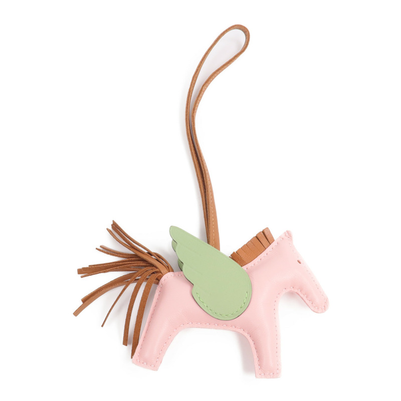 HERMES Milo/Swift皮革Rodeo Pegase PM掛飾Rose Sakura/Gold/Criquet-1