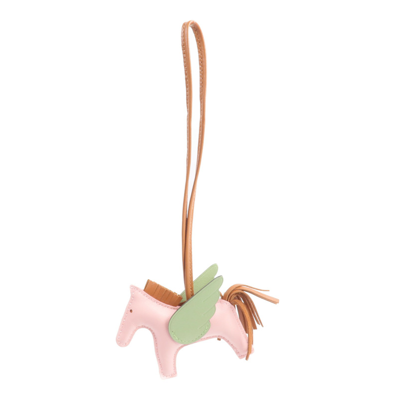 HERMES Milo/Swift皮革Rodeo Pegase PM掛飾Rose Sakura/Gold/Criquet-6