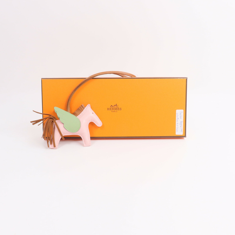 HERMES Milo/Swift皮革Rodeo Pegase PM掛飾Rose Sakura/Gold/Criquet-7
