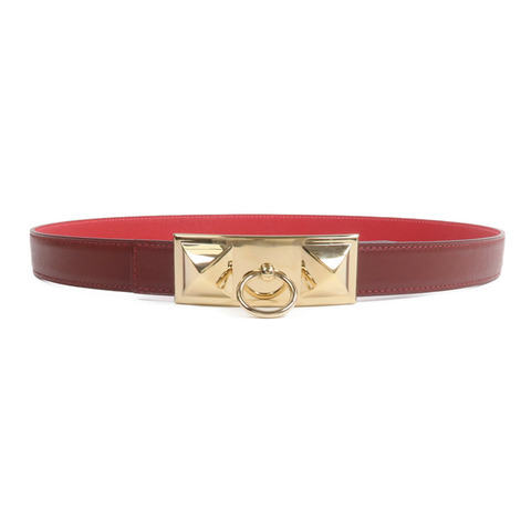 HERMES Epsom/Swift皮革Rivale Reversible腰帶Rouge Casaque