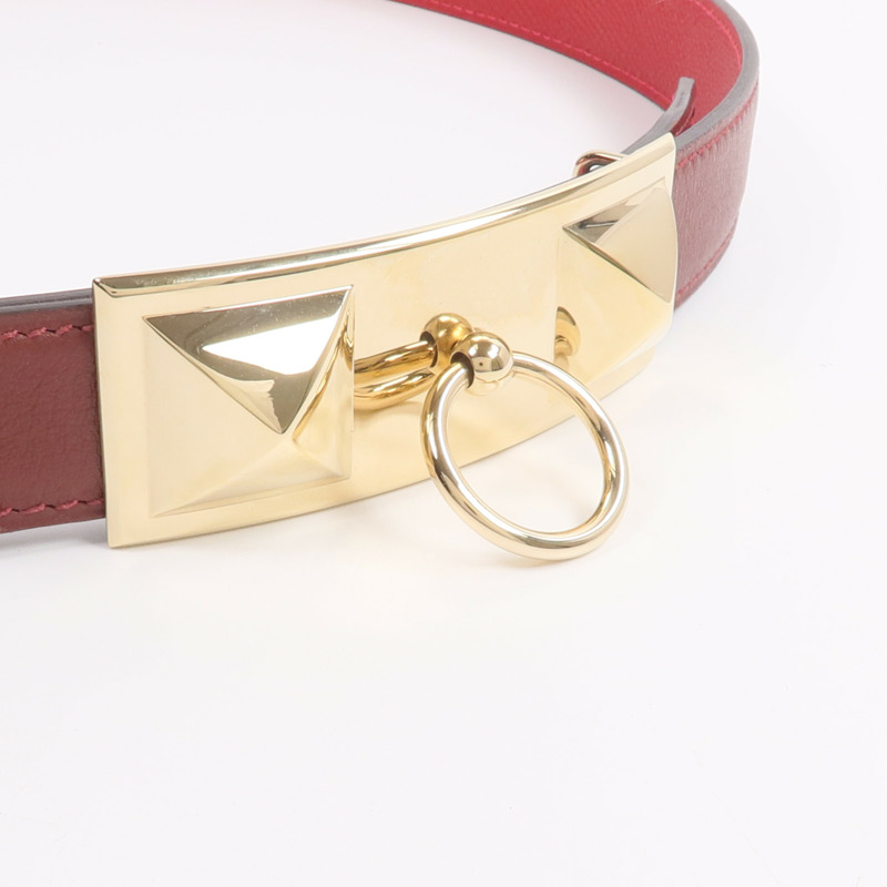 HERMES Epsom/Swift皮革Rivale Reversible腰帶Rouge Casaque-3
