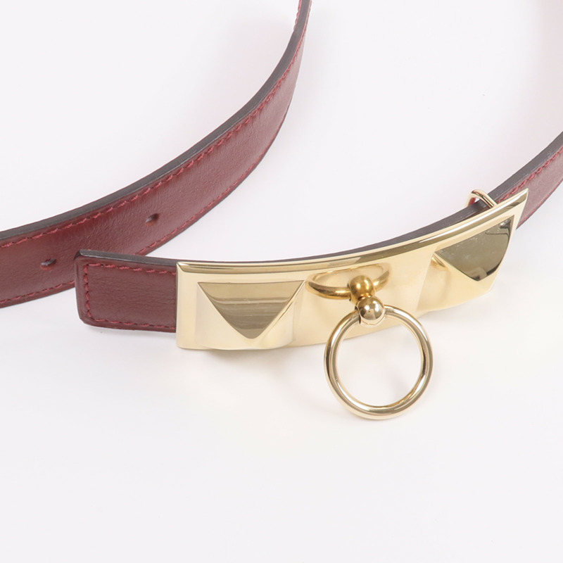 HERMES Epsom/Swift皮革Rivale Reversible腰帶Rouge Casaque-6