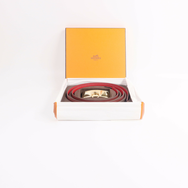 HERMES Epsom/Swift皮革Rivale Reversible腰帶Rouge Casaque-7