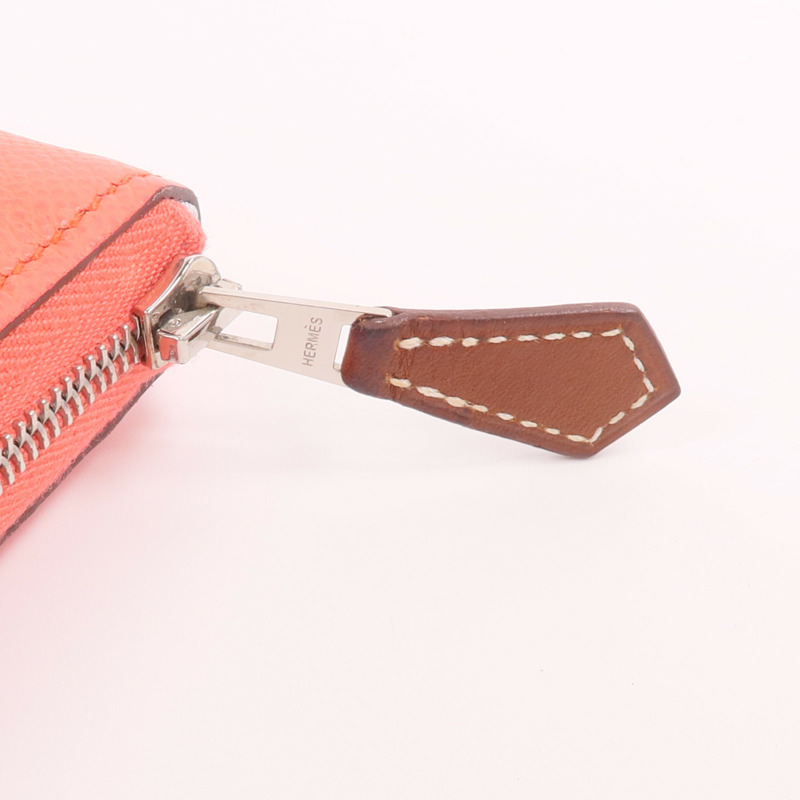 HERMES Epsom皮革/絲質Silk'In Compact Wallet錢包Rose Texas/Mauve Pale/Cardamome-10