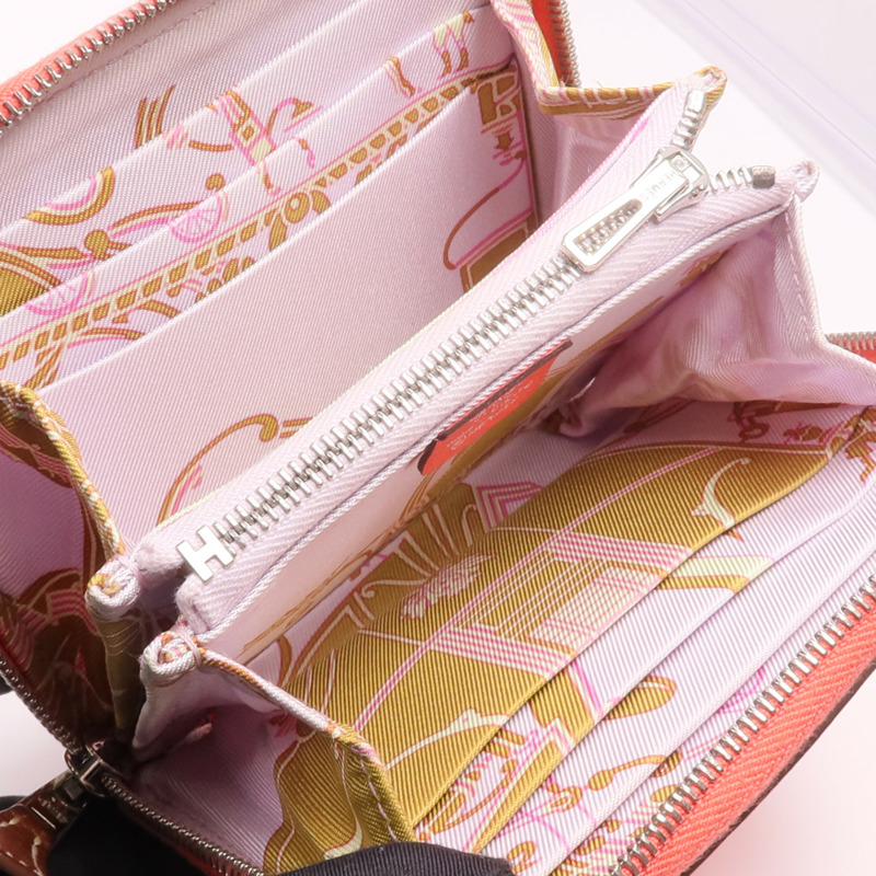 HERMES Epsom皮革/絲質Silk'In Compact Wallet錢包Rose Texas/Mauve Pale/Cardamome-11