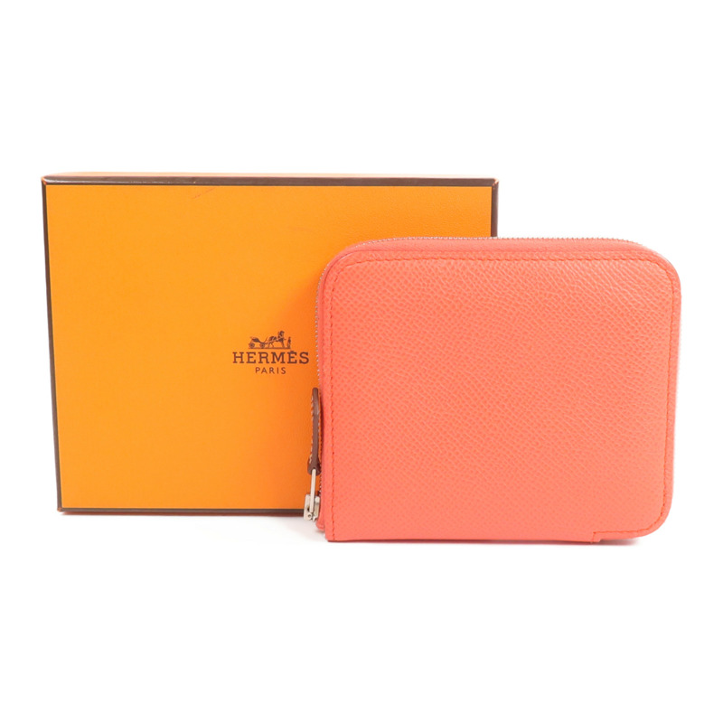 HERMES Epsom皮革/絲質Silk'In Compact Wallet錢包Rose Texas/Mauve Pale/Cardamome-14