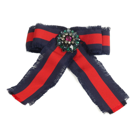 GUCCI PVC/金屬Grosgrain Crystal Bow Brooch胸針