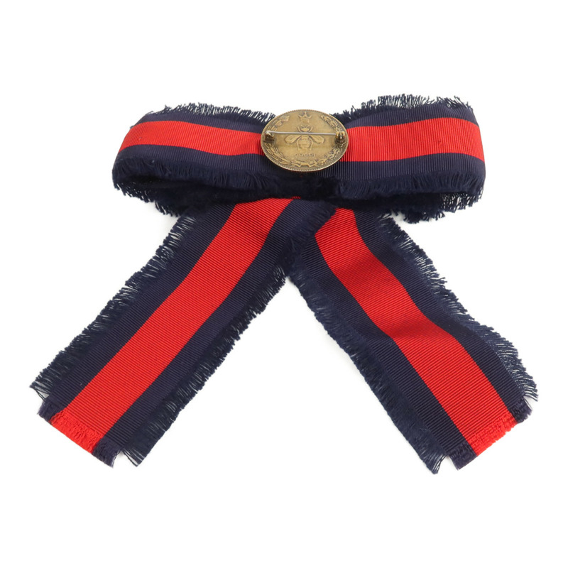 GUCCI PVC/金屬Grosgrain Crystal Bow Brooch胸針-1