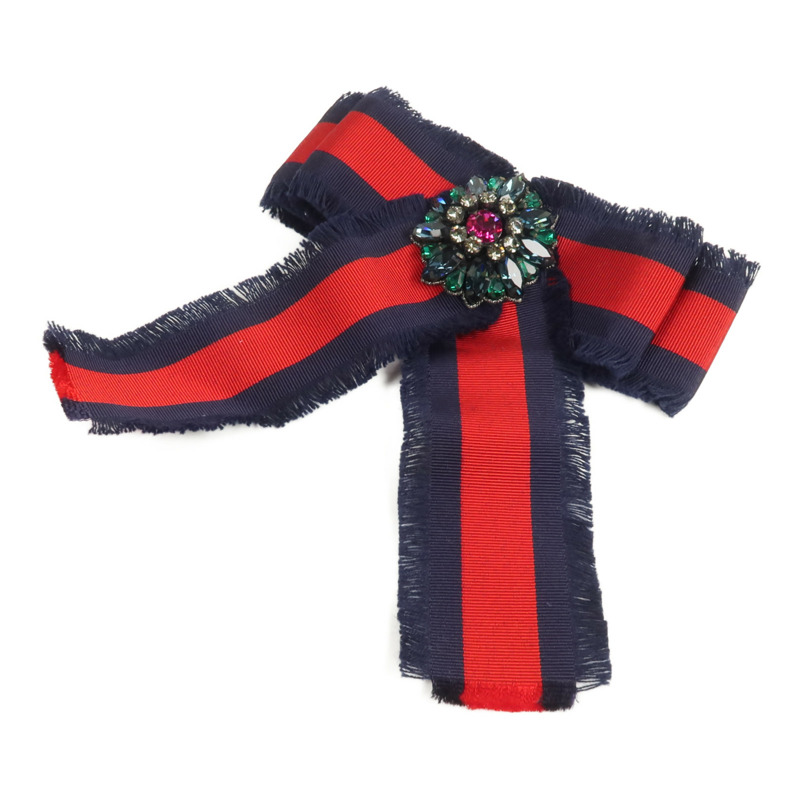 GUCCI PVC/金屬Grosgrain Crystal Bow Brooch胸針-2
